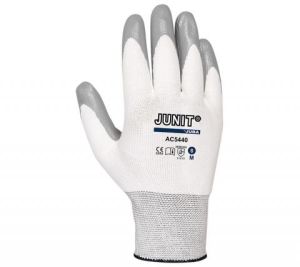 Guante de trabajo Nylon JUBA JUNIT blanco palma nitrilo gris