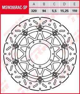 Disco de freno flotante EXCLUSIVAMENTE RACING TRW MSW265RAC-SP