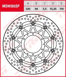 Disco de freno flotante EXCLUSIVAMENTE RACING TRW MSW265SP